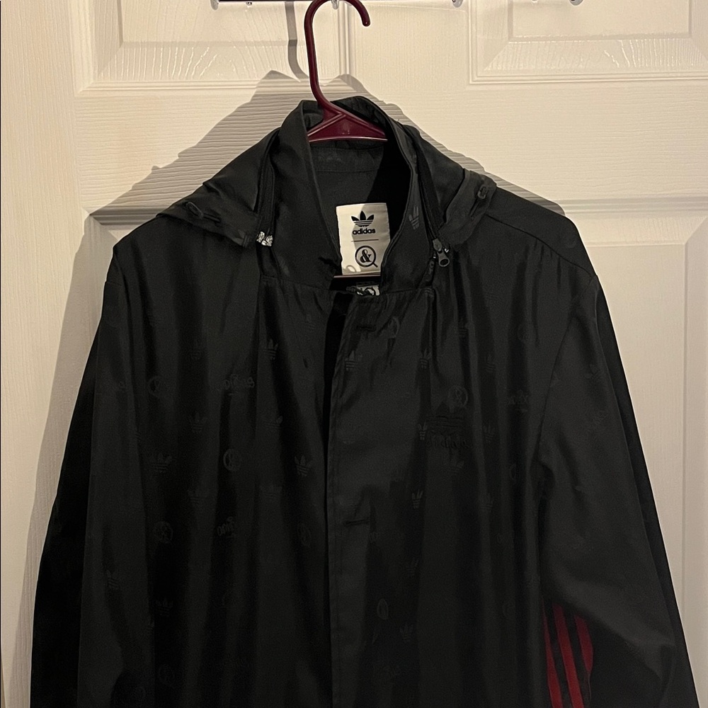 Adidas x United Arrows & Sons Men's Black Windbreaker with Red Accents